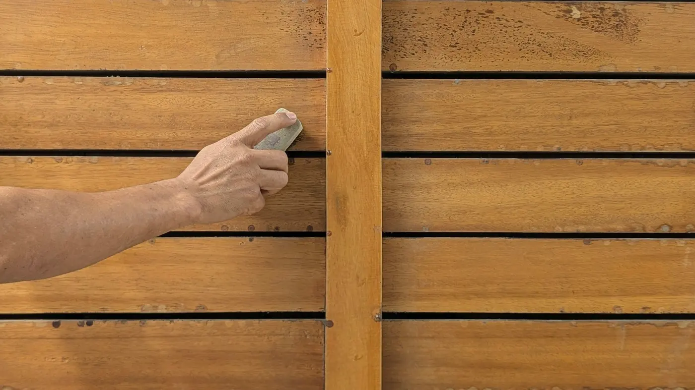 Hand-screening a wood surface before recoating